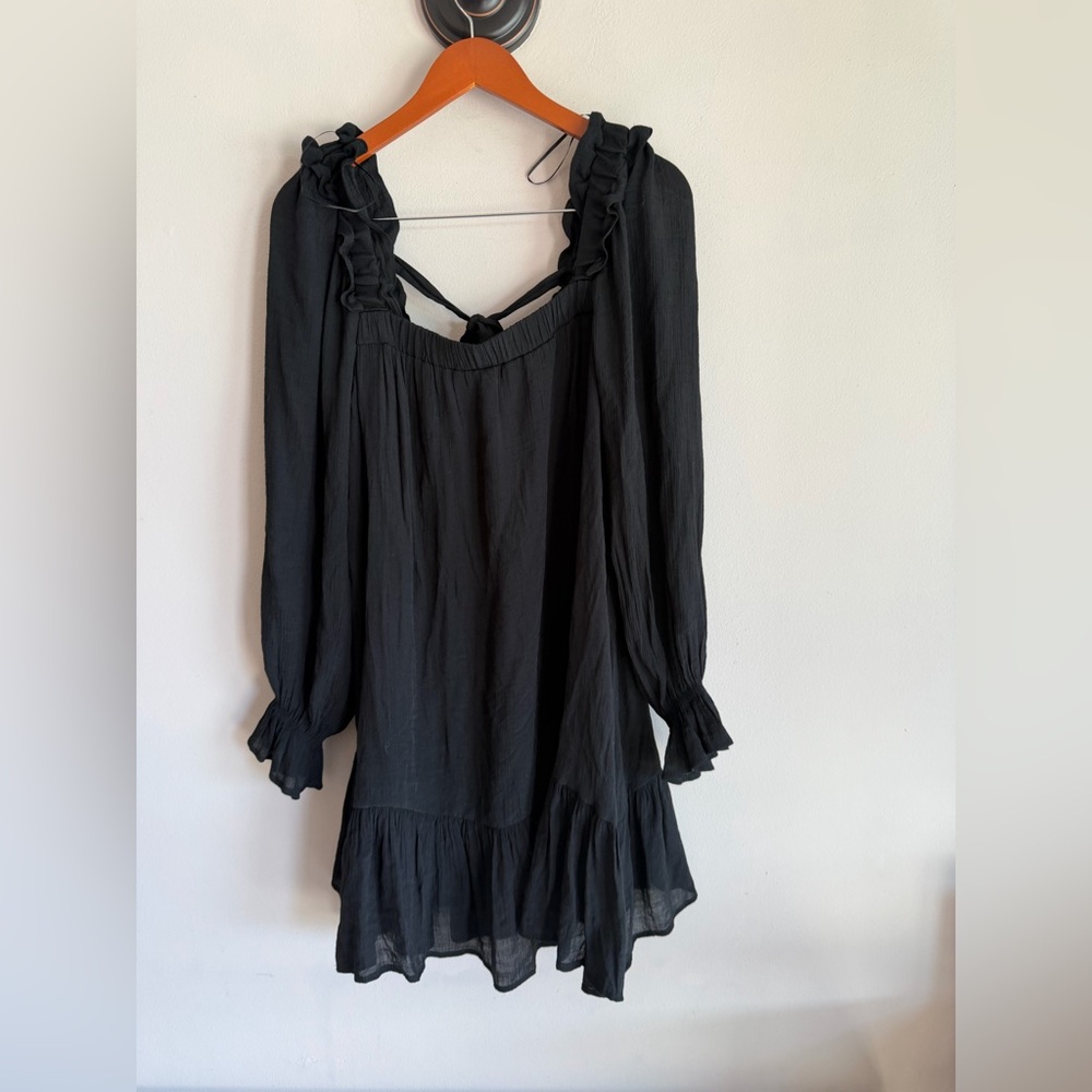 By the River Womens Black Ruffle Long Sleeve Mini Dress NWT Size Medium‎